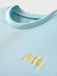 Back To School Outdoor Casual Sports Short Sleeve T-Shirt, Children Round Neck Patchwork Contrast Color Funny Letter Graphic Print Outdoor Casual Sports Tee - Baby Blue - View 5