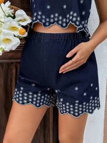 SHEIN Fashionable Maternity Denim Shorts, Suitable For Summer - Blue - View 6