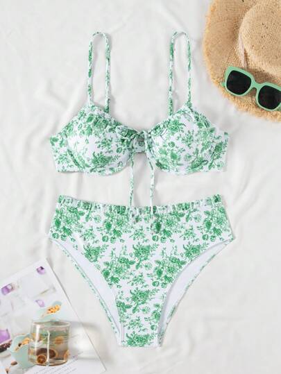 Swim Vcay 花卉印花前结式比基尼两件套泳衣，带随机印花