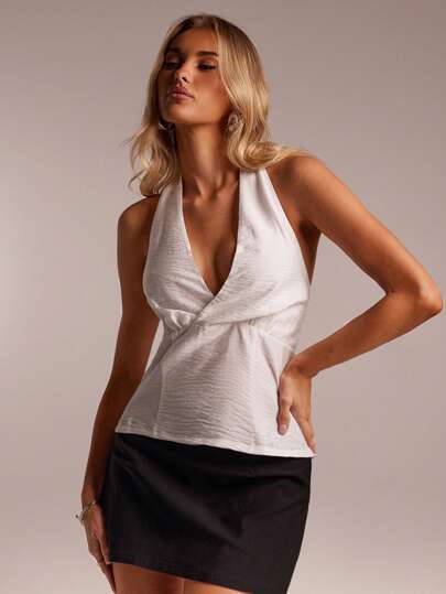 SHEIN Forever 21 Blusa de mujer de cuello en V sin mangas con estampado para vacaciones de verano