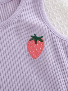 Cozy Pixies 2pcs/Set Baby Girl Rainbow & Strawberry Pattern Soft Knit Camisole Top Set - Multicolor - View 6