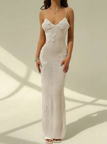 Aloruh 手工钩编紧身3D花卉吊带裙，适合女士浪漫约会/海滩度假，春夏季