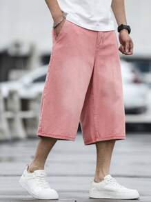 Manfinity Homme Herren Lässig gewaschene lose Jeans Shorts - Pink - Übersicht 8