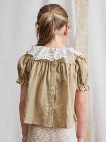 SHEIN 年轻女孩可爱夏季刺绣领纹理面料衬衫 - 彩色 - 查看 7