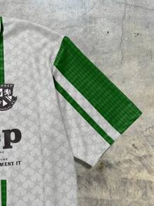 AXEPEAK Polo de manga corta holgado de punto con estampado digital, edición escolar y streetwear