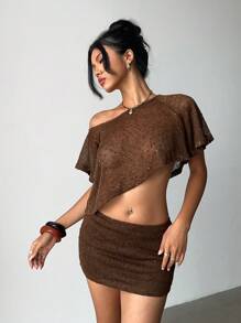 Aloruh 女士日常两件套服装 - 咖啡棕 - 查看 3