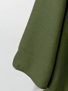EMERY ROSE 2pcs/Set Women's V-Neck Coconut Button Decor 3/4 Sleeve Top + Straight Leg Solid Color Casual/Office Pants - Green - View 4