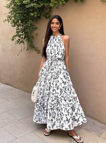 1件少女优雅休闲碎花无袖吊带连衣裙 - 彩色 - 查看 1