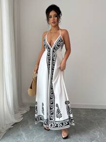 Chiquease Váy nữ cổ chữ V sâu in hoa - Nhiều màu - Xem 7