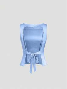 SHEIN Unity 女士优雅通勤纯色缎面镂空交叉后背背心 - 杏色 - 查看 2