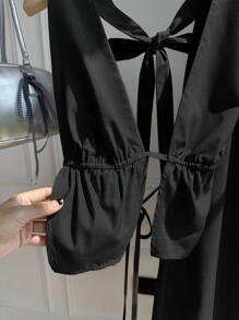 SHEIN Unity 2pcs/Set Women Summer Casual Vacation Tied Backless Camisole And Loose Pants Set - Black - View 4
