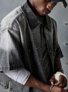 NEON BLANC 男士街头风无袖铆钉牛仔衬衫