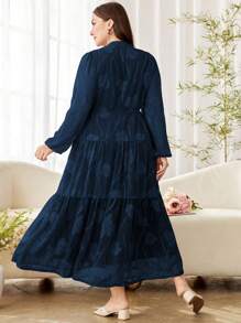 Modelyn Romantic Cut-Out Long Sleeve Loose Multilayer Dress For Spring & Summer, Plus Size Fall Cloth For Women - Blue - View 2