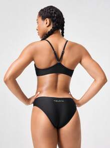 Swim Nautrix 2pcs Spaghetti Strap Crop Top And Low-Waist Bikini Bottom Sexy Swimsuit Set, Summer - Black - View 3
