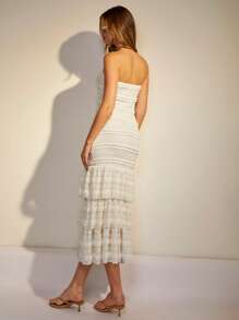 COSMINA Women's Elegant Vacation Boho Beach Layered Ruffle Lace Sleeveless Dress - Cream - View 3