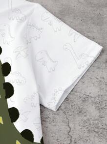 SHEIN Playful Pals 1 set de camiseta de manga corta con estampado de dinosaurio de dibujos animados y pantalones cortos para niños pequeños, ligero para uso diario, adecuado para primavera/verano