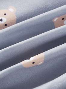 4 件套新生儿简约可爱熊印花长袖连脚睡衣套装 - 灰色 - 查看 4