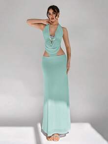 Aloruh 女士优雅性感露背吊带连衣裙 - 綠色 - 查看 1