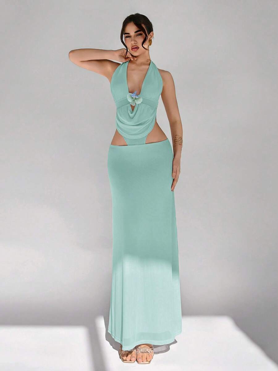 Aloruh Đầm hở lưng gợi cảm thanh lịch cho nữ - màu xanh lá - Xem 1