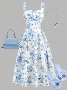 SHEIN Girlism Tween Girls' Summer Floral Print Camisole Maxi Dress - Multicolor - View 2