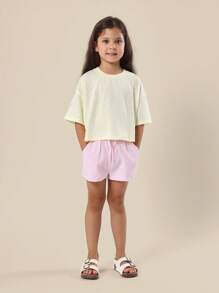 SUMWON Girls Aloha Surf Club Summer Beach Seersucker Shorts Co-Ord Set Relaxed Fit Cropped Top Outfit Lightweight - Multicolor - View 2
