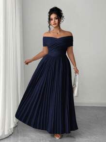 Elenzga Vestido de verano con hombros descubiertos, cintura fruncida y estilo bandeau, vestido de graduación elegante y romántico de talla grande