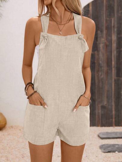 Calvaya Mono casual de vacaciones de unicolor con nudo delantero y pierna con apertura lateral