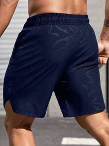 Gym Rark Men's Geometric Print Drawstring Waist Pocket Sports Shorts Workout Clothes Running Shorts - Navy Blue - View 2