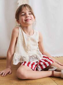 SHEIN 少女心口袋条纹印花休闲短裤 - 彩色 - 查看 6