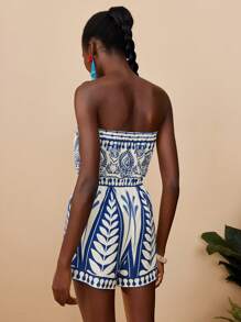 Travachic Bộ đồ liền thân ống in, Mùa hè, Trang phục mùa hè cho phụ nữ, Đồ đi biển, Trang phục đi biển cho phụ nữ, Trang phục nghỉ mát cho phụ nữ, Thoải mái, Mềm mại, Áo liền quần cho phụ nữ - Xanh và trắng - Xem 2