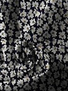SHEIN LUNE 大码女式碎花荷叶边袖休闲衬衫 - 藏蓝色 - 查看 4