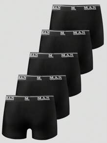 5pcs Set Men's High Elastic Comfy Boxer Briefs - Black - View 2