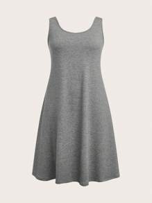 SHEIN BASICS Plus Size Solid Color Knitted Sleeveless Bodycon Dress, Casual - Light Grey - View 1