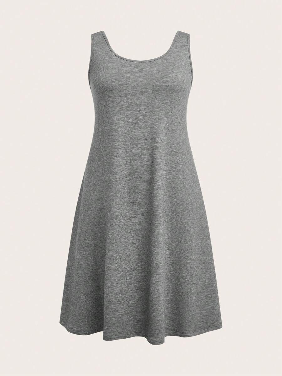 SHEIN BASICS Plus Size Solid Color Knitted Sleeveless Bodycon Dress, Casual - Light Grey - View 1
