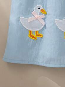 SHEIN Spring/Summer Cute Cartoon Duck Embroidered Hem Sleeveless Round Neck Baby Girl Dress, Adorable Sweet Style - Blue - View 8