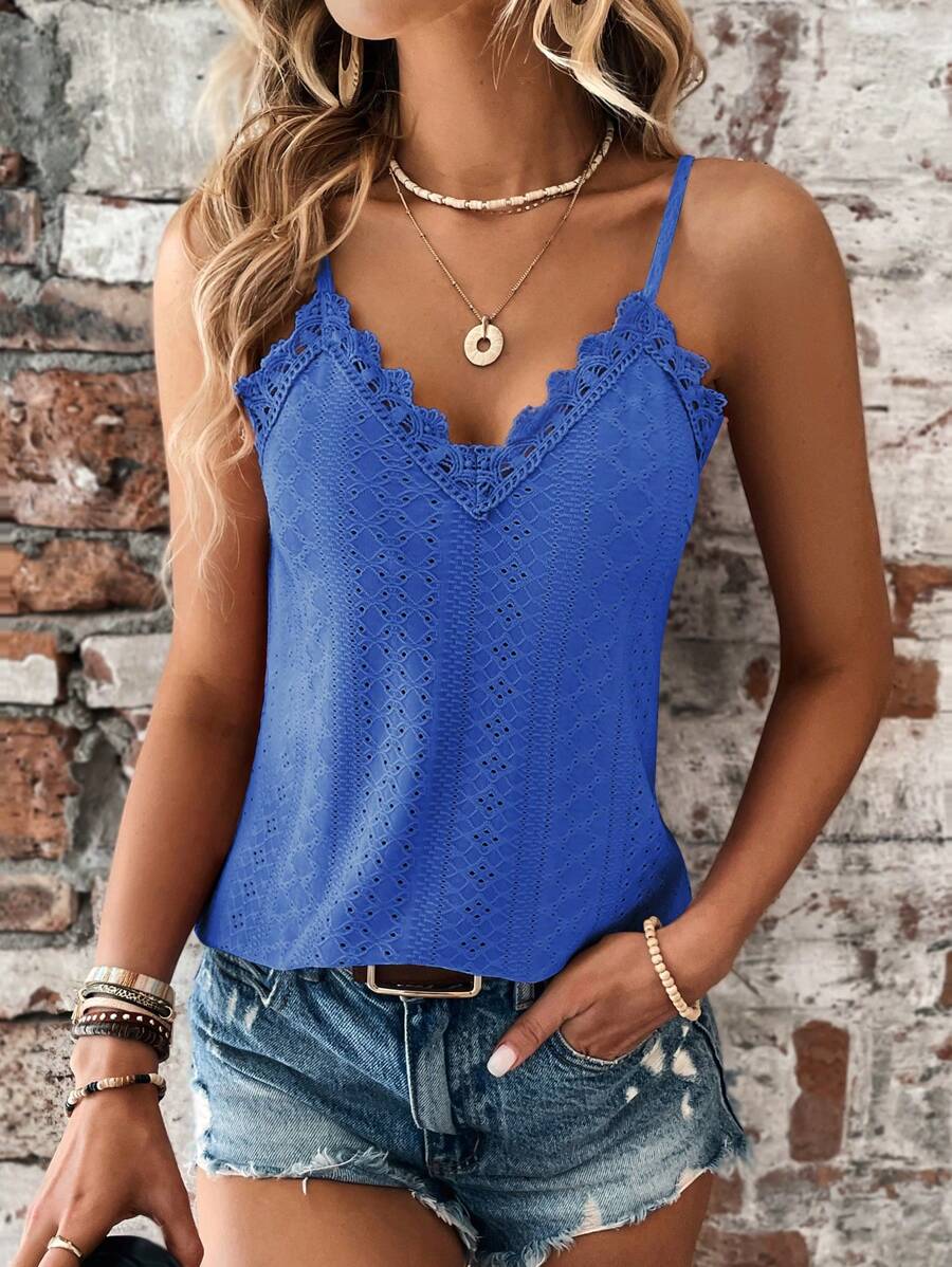 Breezaya Áo hai dây ren trơn màu mùa hè cho nữ - Màu xanh ngọc - Xem 1