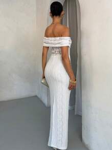 SHEIN BAE Spring/Summer Off-Shoulder Lace Fitted Long Dress, Elegant - White - View 2