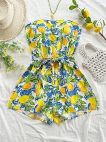 Soleia 柠檬印花度假休闲抹胸连体衣 - 彩色 - 查看 1
