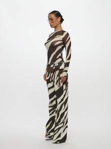 SUMWON WOMEN 透明网眼露肩长袖动物印花时尚上衣波西米亚风节日风格舞蹈俱乐部派对魅力个性单品 Y2K 风格 - 黑與白 - 查看 5