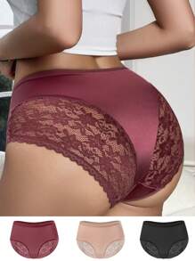 Snug Zone 3 peças/Conjunto Calcinhas de Renda Sexy Mulheres, Corte Triangular, Calcinha Tipo Maiô Bikini - Multicolorido - Visão 8