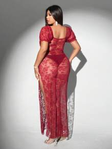 Viva Relle Plus Size Women Sexy Avant-Garde Fashion Lace Long Dress