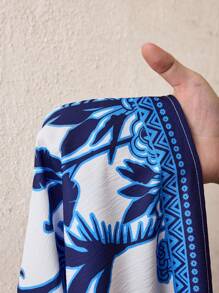 BamGleam 植物印花扭袖休闲度假夹克 - 寶藍色 - 查看 8