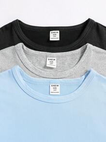 Set de 6 piezas de pijama para adolescentes varones con camisa de manga corta con estampado de letras en inglés y pantalones cortos en combinación de colores negro/gris/azul