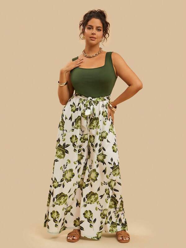 Travachic Salopetă de vară la modă, cu imprimeu larg, stil boho, mărime plus, pentru femei, stil vacanță