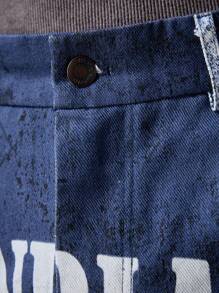 NEON BLANC Men's Streetwear Style Vertical Striped Letter Print Woven Casual Shorts, School - Blue and White - View 6