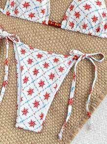 Swim Vcay Ensemble de bikini rétro imprimé perles avec lien à l'encolure pour femmes, tenue de plage et de villégiature sexy - Multicolore - Voir 5