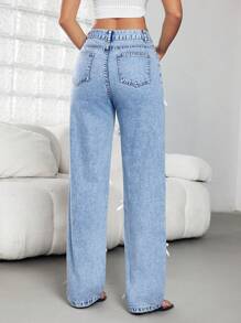 SHEIN ICON 女士休闲直筒牛仔裤 - 藍色 - 查看 2