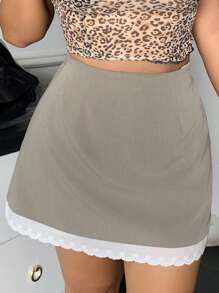 Dazy Plus Plus Size Contrast Color Contrast Lace Belt Wrap Mini Skirt Fall Skirts - Grey - View 1