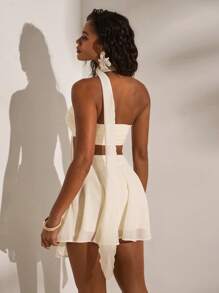 Opulessa Solid Color Knitted Slim-Fit Cutout Mini Dress For Women Vacation Dress, All White Party Outfit, Summer Beach Outfits,  New Year Look, Thanksgiving Outfits, Elegant Dresses Party, Luxury Evening Dresses For Weddings, Sexy Club Outfits, Mermaid, Bohemian Outfits, Ibiza Outfits, Western Style - White - View 3