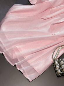 Franclia 大码女式优雅缎面蝴蝶结衬衫 - 粉色 - 查看 5